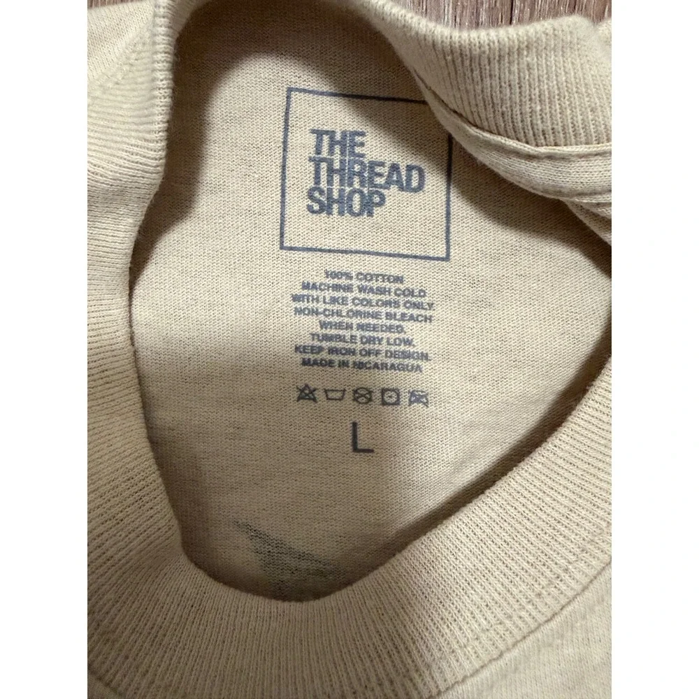 The Thread Shop Mens Tour Graphic Long Sleeve T-Shirt Beige Neon Green Large